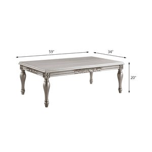 English Elm Platinum Coffee Table with Floral Apron Trim and Turned Wood Legs, Easy Assembly, Classic Charm B062P209102