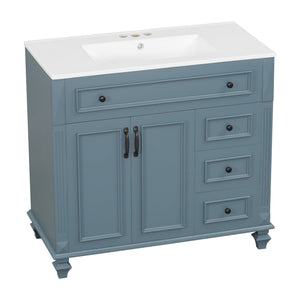 English Elm 36" Modern Bathroom Vanity with Ceramic Sink, Gold Handles, Flip-Out Drawer & Soft-Close Doors Blue Gray N725P283623C