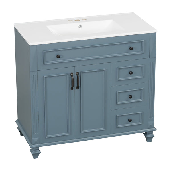 English Elm 36" Modern Bathroom Vanity with Ceramic Sink, Gold Handles, Flip-Out Drawer & Soft-Close Doors Blue Gray N725P283623C