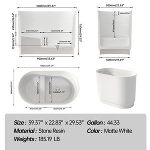 English Elm 39 Inch Eco Stone Resin Freestanding Soaking Tub Matte Finish Spa Bath T3785P353970