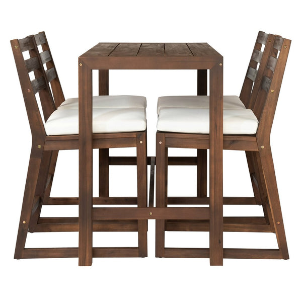 English Elm Trexm Solid Acacia Outdoor Bar Set Five Piece Rustic Slatted Counter Height Patio Mocha TM000029AAP