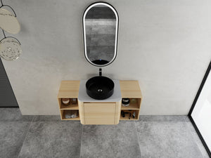 English Elm 48'' Wall-Mounted Bathroom Vanity With Elegant Ceramic Sink, Soft-Close Door & Ample Storage Shelves W999S00470
