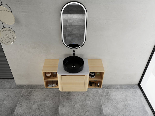 English Elm 48'' Wall-Mounted Bathroom Vanity With Elegant Ceramic Sink, Soft-Close Door & Ample Storage Shelves W999S00470