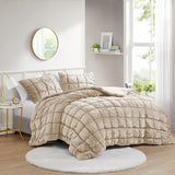 Intelligent Design Velvet Dream Puff Casual 3 Piece Comforter Set ID10-2338 Tan