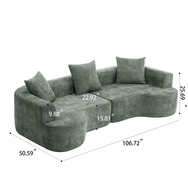 English Elm Modern curved sofa with extra-deep seat, cloudlike sponge support, high-carbon spring core, breathable cotton-linen fabric for lasting comfort and durability Green W2012S00006