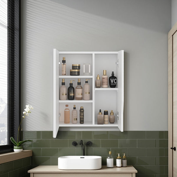 English Elm White Wall Mounted Medicine Cabinet with Integrated Mirror for Minimalist Bathrooms B062P476860
