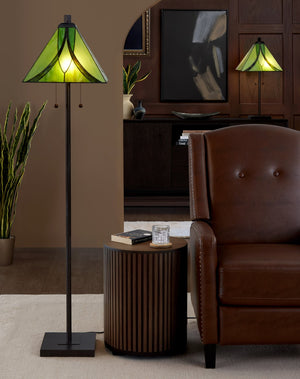 English Elm 63" Tiffany Style Floor Lamp with Stained Green Glass and Bronze Finish B202P471646
