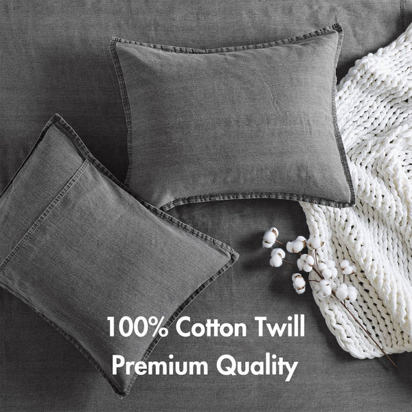 English Elm 2pcs Stone-washed Cotton Twill Comforter Set Oversized Soft Farmhouse Bedding Grey B035P341108