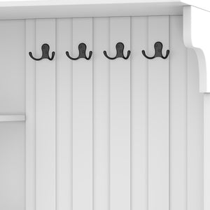 English Elm Multifunctional Modular Hall Tree Cabinet with Open Shelves and Hooks for Entryway White W1580S00519