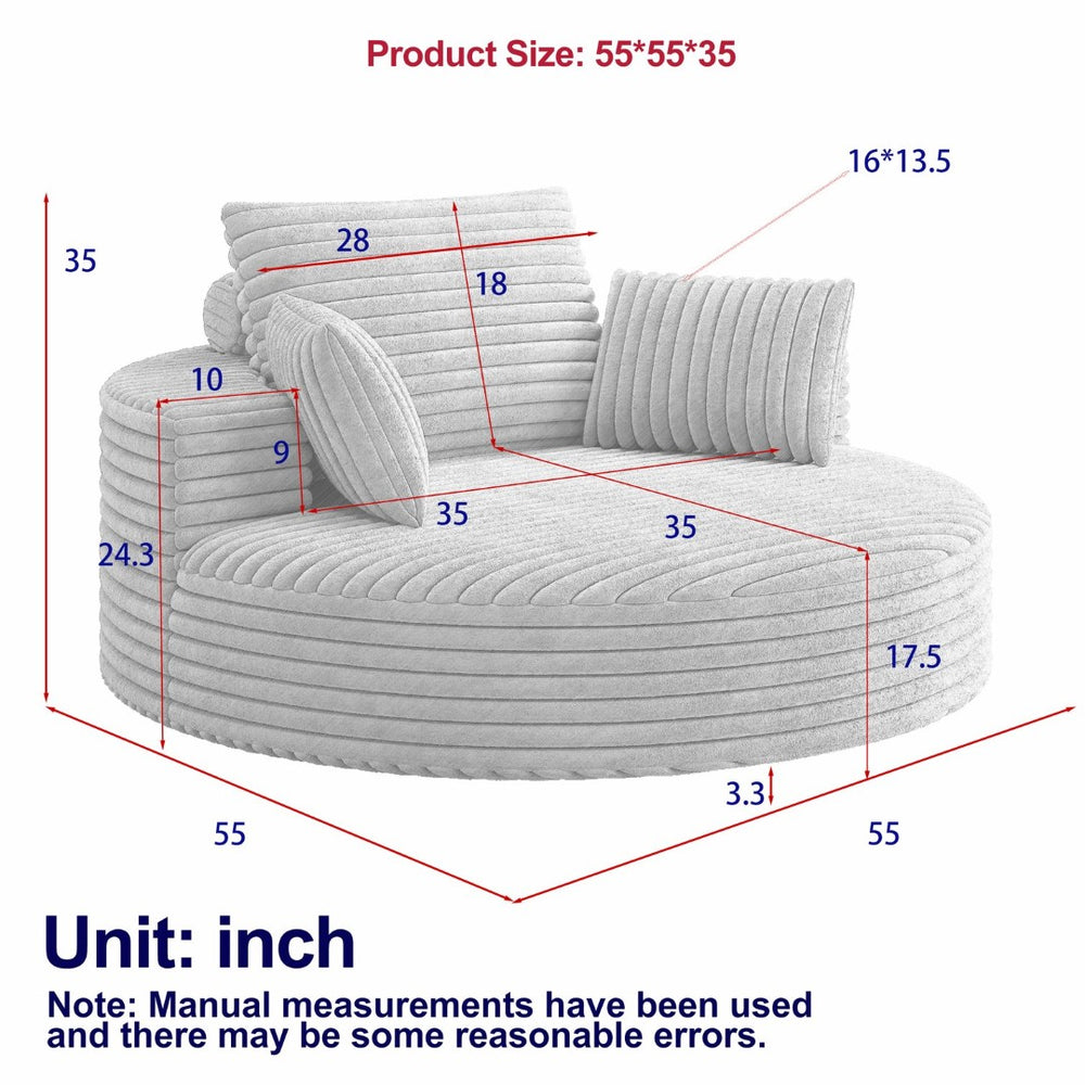 English Elm 55''l 55'l Faux Rabbit Fur Corduroy Swivel Chair Fluffy Foam Lounge Seat for Living Room W834S00445