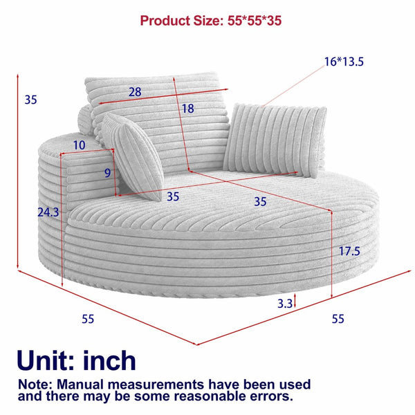 English Elm 55''l 55'l Faux Rabbit Fur Corduroy Swivel Chair Fluffy Foam Lounge Seat for Living Room W834S00445