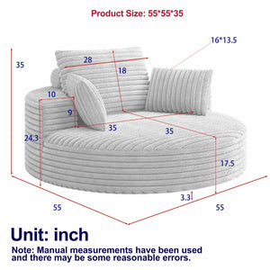 English Elm 55''l 55'l Faux Rabbit Fur Corduroy Swivel Lounge Chair Cloud Foam Seat for Bedroom Black W834S00448