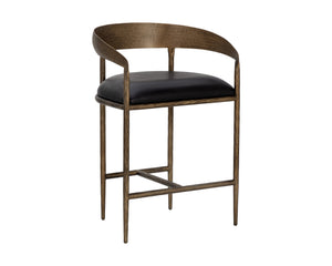 Sunpan Zanatta Stylish Barstool with Antique Brass Frame and Unique Hammered Metal Detailing for Any Space Charcoal Black Leather