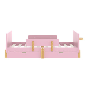 English Elm Twin Low Profile Kids Floor Bed Pine Wood Frame with Safety Rail and Built in Bookshelf W1580P373242