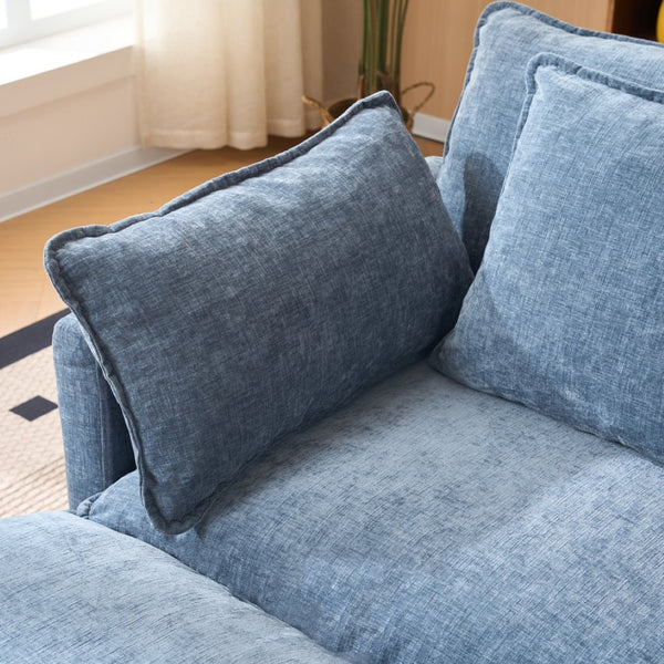 English Elm Beige Chenille Sectional Sofa with Modular Ottoman for Living Room or Studio Blue W2603S00007