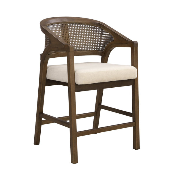 English Elm Wooden Rubberwood Counter Stools with Woven Rattan Back Mid Century Set of Two Beige,Walnut N771P257313T