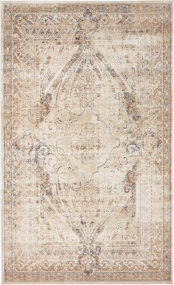 Unique Loom Chateau Wilson Machine Made Border Rug Beige, Blue/Gray/Ivory/Brown 5' 1" x 8' 0"
