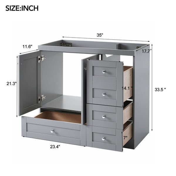 English Elm [Cabinet] 36" Shaker Bathroom Vanity Cabinet with 4 Drawers & 2 Doors, MDF, Soft-Close Storage Solution Gray WF313813AAE
