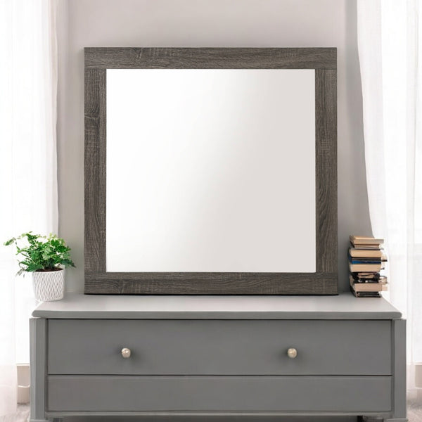 English Elm Avantika Rustic Gray Oak Mirror with 29" Square Glass & Warm Synthetic Wood Frame — Modern Minimalist Decor B2726P261879