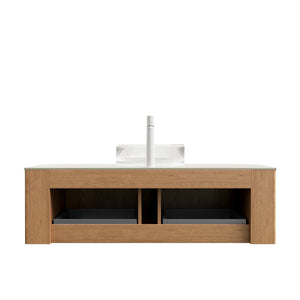 English Elm Dina Floating Bathroom Vanity with Crystal Glass Basin and Sintered Stone Top Beige,Natural Wood,Transparent W2615S00352