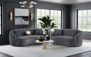English Elm Lorraine Diamond Tufted Sofa and Loveseat Set with Gold Trim Mid Century Deco Style B062S01435