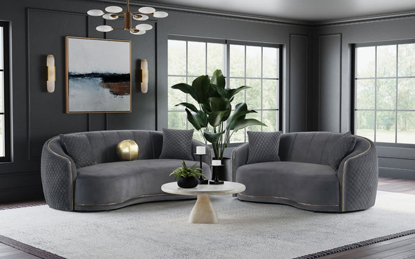 English Elm Lorraine Diamond Tufted Sofa and Loveseat Set with Gold Trim Mid Century Deco Style B062S01435