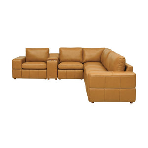 English Elm Premium Leather Match Sectional with Dual Recliners Square Arms and Console Storage Ginger B2748S00136