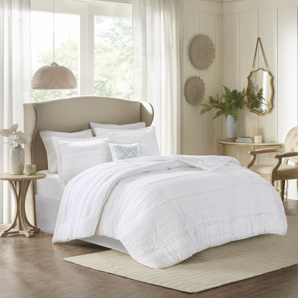 English Elm 5 Piece Microfiber Ruffled Comforter Set Celeste Queen – Shabby Chic Quilted Ruffle Bedding Ensemble White 23.62 L x 19.69 W x 11.02 H B03596865