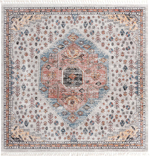 Unique Loom Aramis Victor Machine Made Tribal Rug Gray, Black/Ivory/Rust Red/Terracotta/Light Blue 12' 0" x 12' 2"
