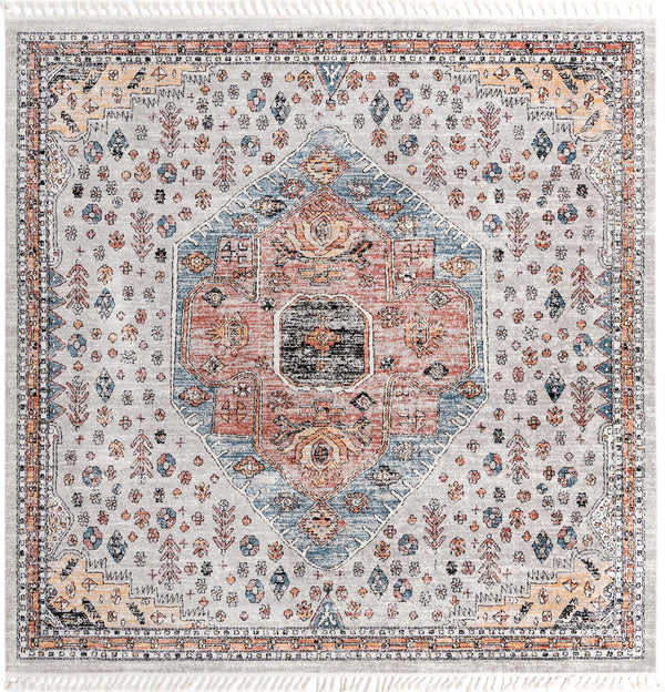 Unique Loom Aramis Victor Machine Made Tribal Rug Gray, Black/Ivory/Rust Red/Terracotta/Light Blue 12' 0" x 12' 2"