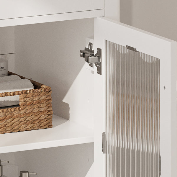 English Elm Christopher Knight Home® - 30 Inches Bathroom Vanity With Tempered Glass Doors, Space-Saving Design, White Rubber Wood Style N817P299499W