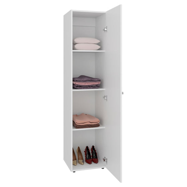 English Elm White Slim Particleboard Storage Cabinet with Four Shelves for Small Bedroom or Hallway B062P483769