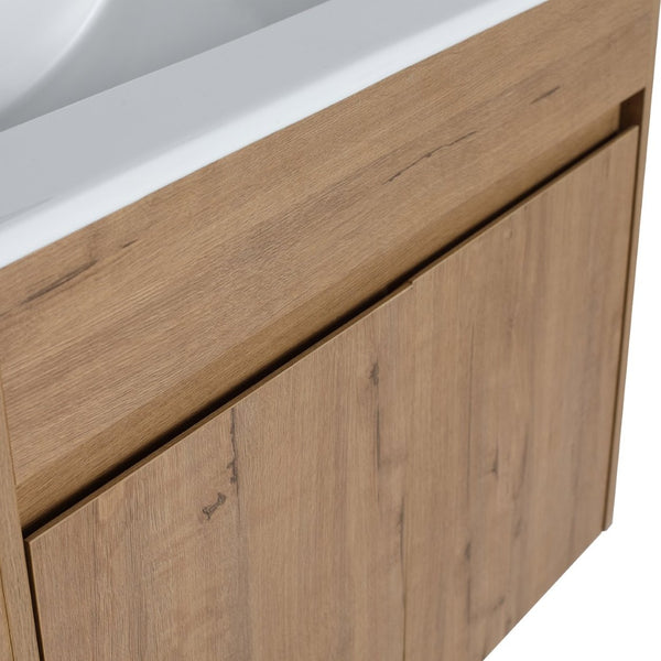 English Elm 30 Inch Wall Mounted Bathroom Vanity with Open Shelf Hardware Free Handle Design W99956039
