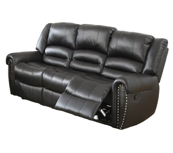 English Elm Plush Oversized Manual Motion Sofa In Black Bonded Leather - 3-Seat Comfort For Stylish Living Rooms B011P205577-GIGA