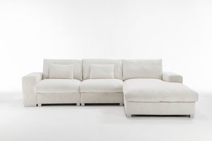 English Elm Nordic-style L-shaped flannel sofa with solid wood frame, ergonomic comfort and durable stain-resistant fabric for modern minimalist living room gatherings White W2795S00030