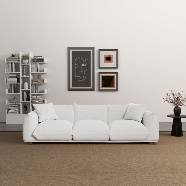 English Elm Ashcroft Furniture - Kely 100" Cream Boucle Upholstered Sofa - Plush 3-4 Seater, Solid Wood Legs, Stylish Durable Design B183P231016