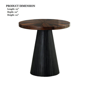 English Elm Contemporary End Table With Parquet Pattern Top & Matte Black Drum Base - Modern Living Room Accent B2741S00625