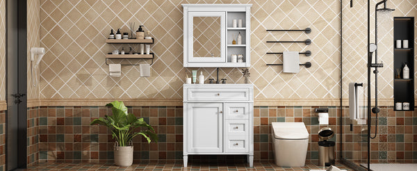English Elm 30'' Modern Bathroom Vanity Set With Ceramic Sink & Mirror Cabinet - Stylish Storage Solution! SW000127AAK-1