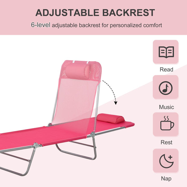 English Elm Outsunny Folding Chaise Lounge Chair - Breathable Mesh, Adjustable Recline, Lightweight & Stylish Pink W2225P249607-GIGA