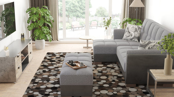 English Elm PrimeNest SkyHaven Upholstered Ottoman with Storage — Compact Microfiber Seat, Click-Clack Convenience Grey+Black B030P280949