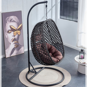 English Elm Egg Swing Chair Freestanding Woven Rattan Basket Seat with Cushion for Patio Bedroom W1512P494633