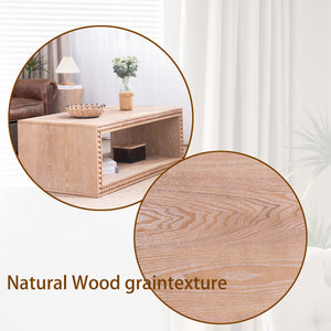 English Elm Rustic Beaded Edge Coffee Table 47.6" Rectangular with Open Shelf, Natural Finish, Farmhouse Charm W2729P309447
