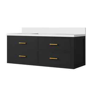 English Elm Black Single Bath Vanity 48" W X 22" D With Elegant White Quartz Top - Fully Assembled & Stylish B2731P257993