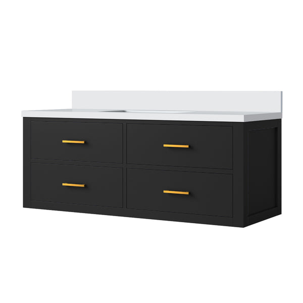 English Elm Black Single Bath Vanity 48" W X 22" D With Elegant White Quartz Top - Fully Assembled & Stylish B2731P257993