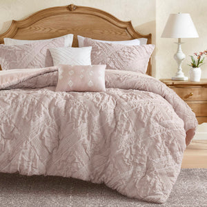 English Elm 5-Piece Sculpted Jacquard Comforter Set Full/Queen with Plush Polyester Fill, Elegant Texture Pink 12.99 L x 17.01 W x 6.5 H B035P408222