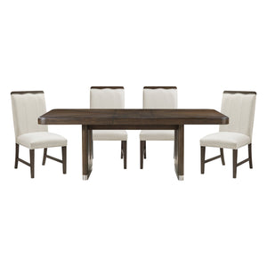 English Elm Modern 5-Piece Dining Set With Extendable Table & 4 Beige Upholstered Chairs - Stylish & Durable B011S01901