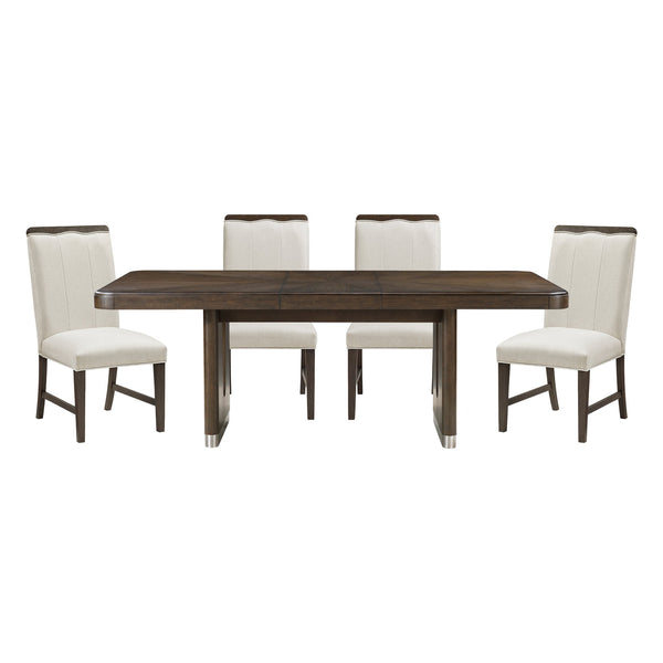 English Elm Modern 5-Piece Dining Set With Extendable Table & 4 Beige Upholstered Chairs - Stylish & Durable B011S01901