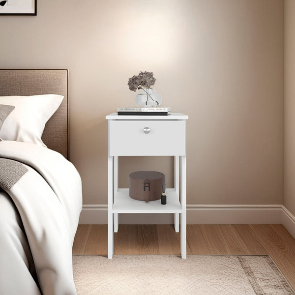 English Elm Shongopovi Modern One Drawer Nightstand with Open Shelf, Scratch-Resistant Surface, Compact Bedroom Storage White 31.89 L x 20.48 W x 3.94 H B128P375275