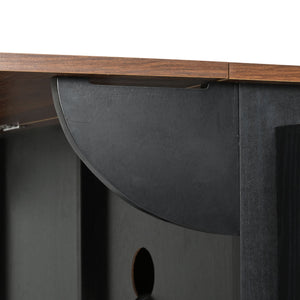 English Elm K&K 55.5" Farmhouse Kitchen Island with Sliding Barn Door, Drop Leaf, Charging Station, Wheels Black N707P288229B