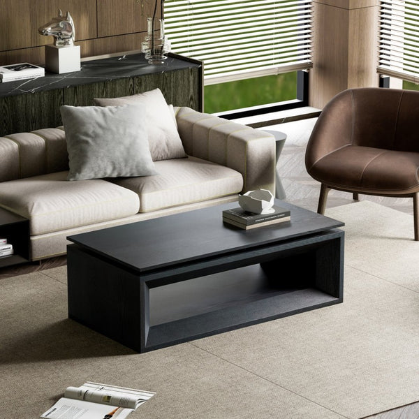 English Elm 43.3'' Wood Veneer Lift Top Coffee Table with Hidden Storage for Living Room Black W1435P453256